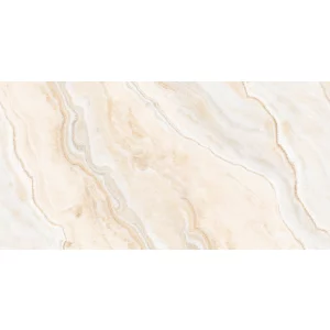 GRESIE ONYX FANTASY-B - 60X120 cm, porțelanată-glazurată, lucioasă, tonuri calde de bej cu efect onix, perfectă pentru spații sofisticate, interior și exterior.