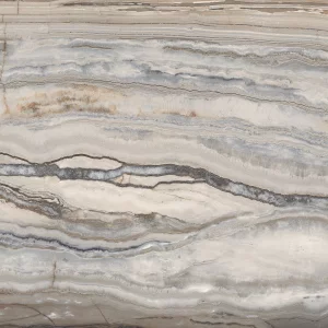 GRESIE WAVY BLUE - 60X120 cm, porțelanată lucioasă, rectificata, model cu nuanțe de albastru și bej, aspect de piatră naturală stratificată, ideală pentru interior și exterior.