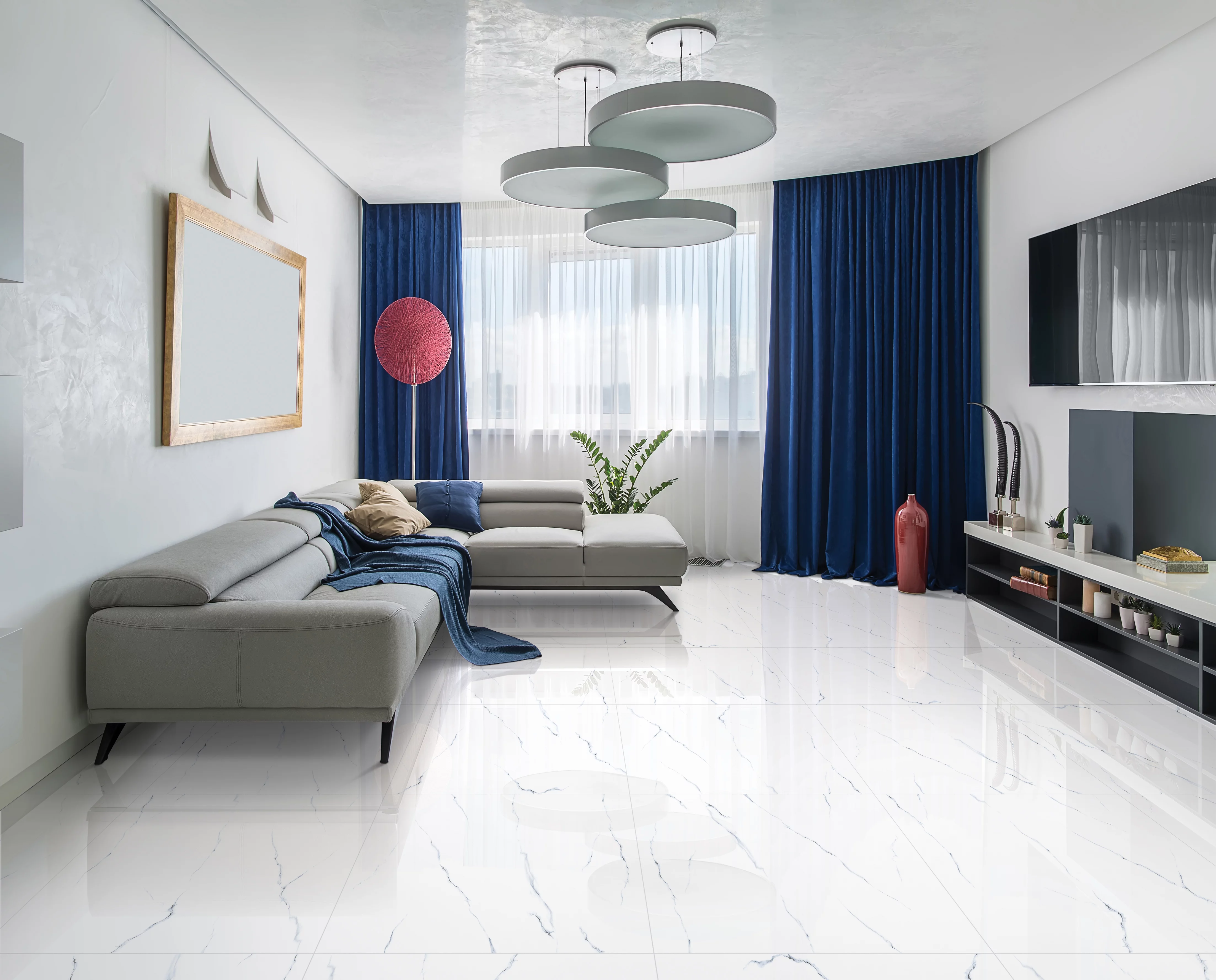 GRESIE EAGLE WHITE - 60X60 cm, portelanată, glazurată, rectificata, lucioasă, alb marmorat cu fine venaturi gri, ideală pentru interioare elegante.