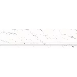 TREAPTA GRESIE CARGO WHITE - 30X120 cm, porțelanată, glazurata, rectificata, cu finisaj lucios și design elegant alb cu vene gri, ideală pentru scări interioare sau exterioare.
