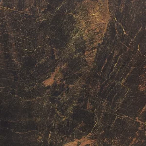 GRESIE JBN98052 (8C015)  - 80X80 cm, porțelanată, glazurată, lucioasă, rectificată, cu finisaj 3D glazed polished nano, în nuanțe de maro închis, negru, auriu și accente arămii, ideală pentru interioare elegante și sofisticate.