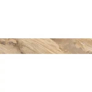 CONTRATREAPTA GRESIE FOSSIL NAT. GRANDE - 19.5X120 cm, portelanata, glazurata, rectificata, în nuanțe de bej cald, maro deschis și accente pământii, cu finisaj mat, textură mata cu efect Rustic Punch și aspect de piatră naturală.