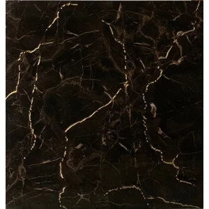 GRESIE T60213G - 60X60 cm, porțelanată, în nuanțe de negru intens cu vene aurii elegante, finisaj lucios și rectificat, ideală pentru interioare sofisticate.