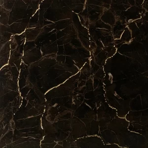 GRESIE T60213G - 60X60 cm, porțelanată, în nuanțe de negru intens cu vene aurii elegante, finisaj lucios și rectificat, ideală pentru interioare sofisticate.