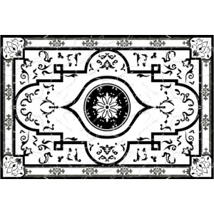 COVOR CERAMIC FC-66PBP36-2104 (6PLACI) - 120X180 cm, model monocrom cu motive clasice și contrast elegant alb-negru. Format din 6 plăci lucioase, ideal pentru spații rafinate.
