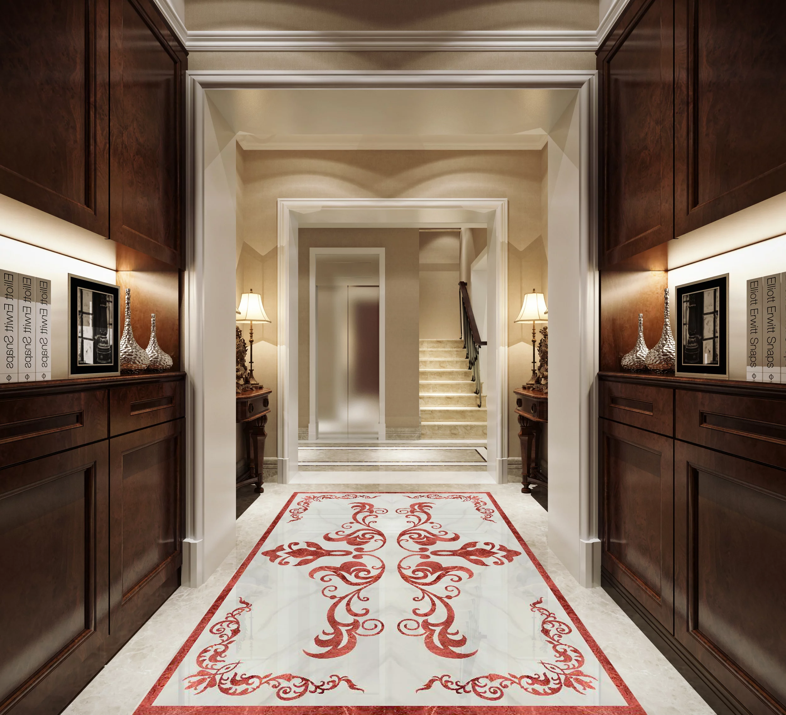 COVOR CERAMIC FC-66PHP36-2110 (6 PLACI) - 120X180 cm, model decorativ cu accente clasice pe fundal deschis. Format din 6 plăci, lucios, ușor de întreținut, ideal pentru interioare elegante.