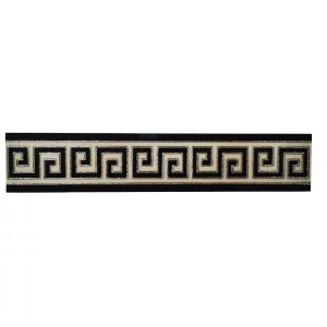 BRAU COVOR CERAMIC FC-10692-P (SILVER) - 11.5X60 cm, cu design geometric grecesc în negru și argintiu, ideal pentru finisarea elegantă a covoarelor ceramice.
