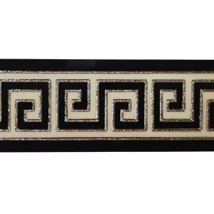 BRAU COVOR CERAMIC FC-10692-P (SILVER) - 11.5X60 cm, cu design geometric grecesc în negru și argintiu, ideal pentru finisarea elegantă a covoarelor ceramice.