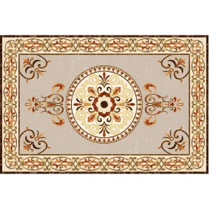 COVOR CERAMIC FC-14451 A-G-J (6 PLACI) - 120X180 cm, model floral central în tonuri calde de crem, bej, maro și bronz, pe fundal gri-bej elegant.