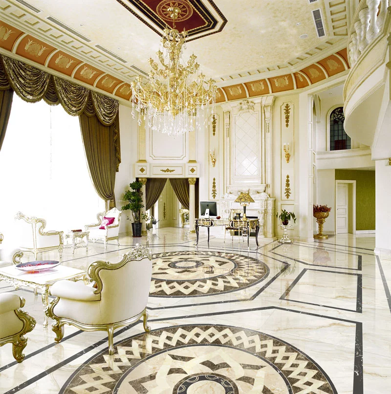 COVOR CERAMIC FC-EG1212152 (4 PLACI) - 120X120 cm, design floral abstract în tonuri de bej, crem și maro, cu margine geometrică decorativă.