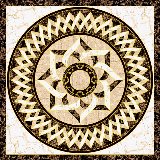 COVOR CERAMIC FC-EG1212152 (4 PLACI) - 120X120 cm, design floral abstract în tonuri de bej, crem și maro, cu margine geometrică decorativă.