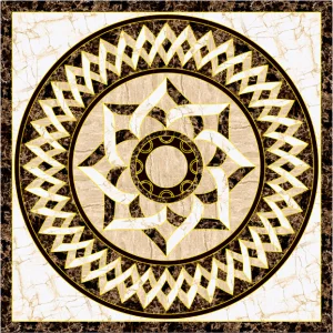 COVOR CERAMIC FC-EG1212152 (4 PLACI) - 120X120 cm, design floral abstract în tonuri de bej, crem și maro, cu margine geometrică decorativă.