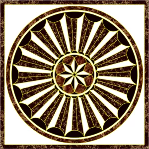 COVOR CERAMIC FC-EG1818135 (9 PLACI) - 180X180 cm, model geometric radiant cu stea centrală, în nuanțe de alb și maro, format din 9 plăci portelanate glazurate.