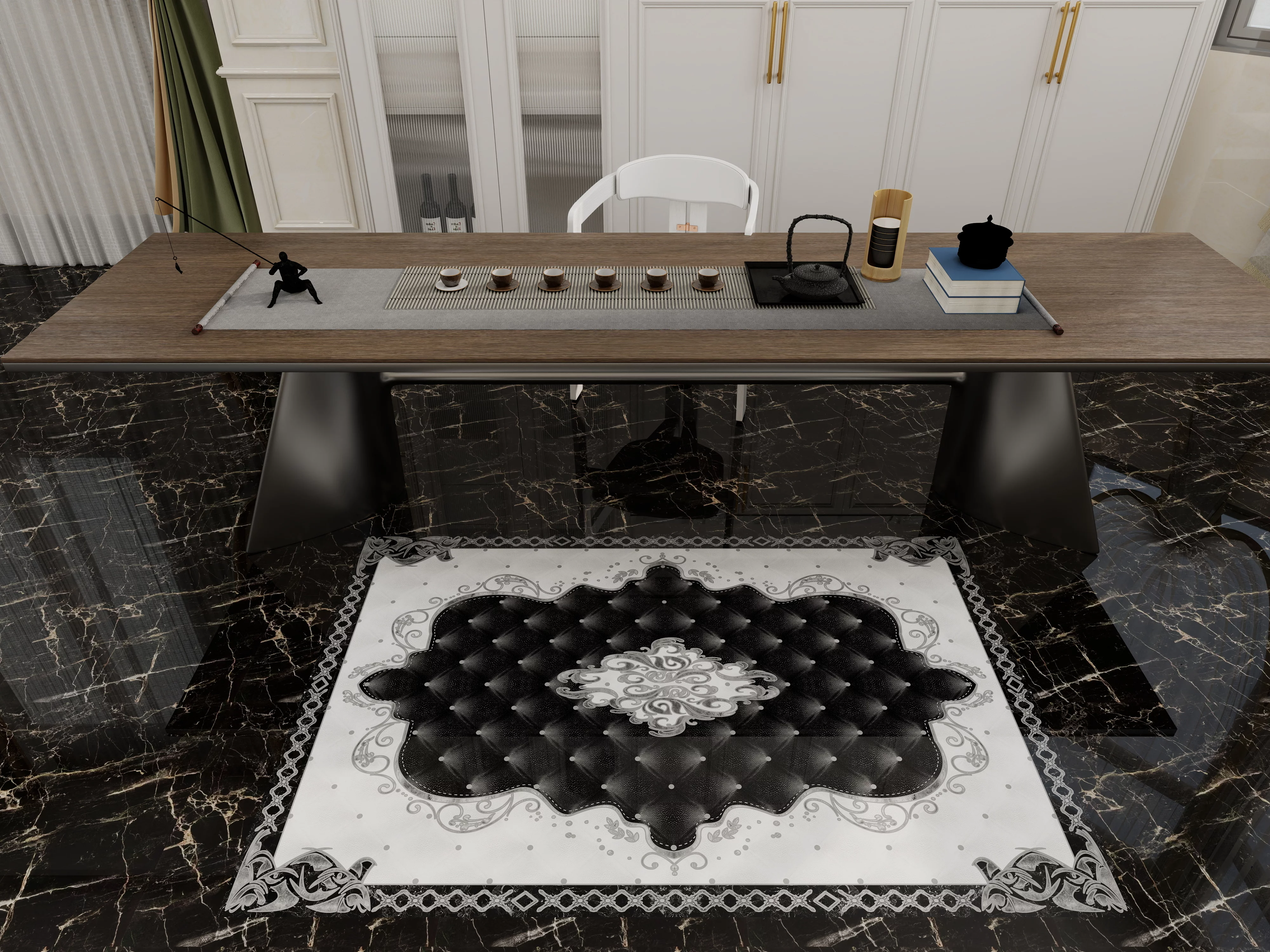 COVOR CERAMIC B11171 (6 PLACI) - 120X180 cm, model tapițat elegant în tonuri alb-negru, format din 6 plăci portelanate, glazurate, o alegere sofisticată pentru spații moderne sau clasice.