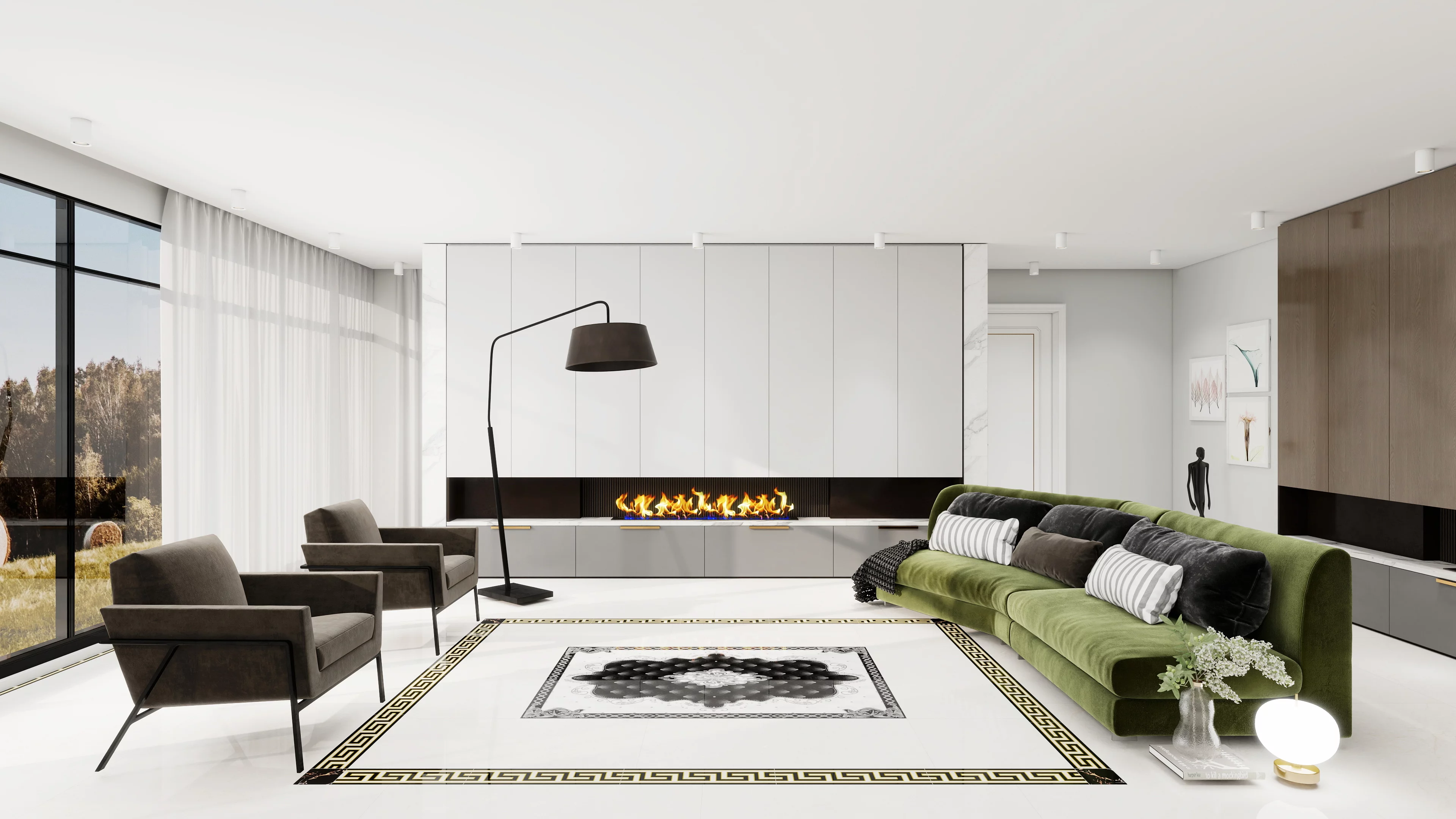 COVOR CERAMIC B11171 (6 PLACI) - 120X180 cm, model tapițat elegant în tonuri alb-negru, format din 6 plăci portelanate, glazurate, o alegere sofisticată pentru spații moderne sau clasice.