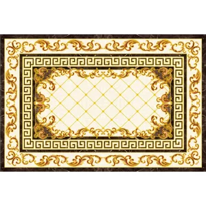 COVOR CERAMIC B11172 (6 PLACI) - 120X180 cm, model geometric și baroc cu accente aurii și fundal crem, format din 6 plăci portelanate glazurate, eleganță clasică pentru spații rafinate.