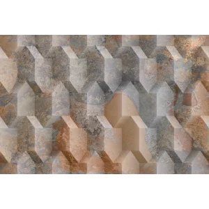 FAIANTA GOLD RUST 556 HL - 30X45 cm, ceramica glazurată, mată, rectificată, pentru interior, design geometric 3D în nuanțe de cupru, gri și bej, ideal pentru accente contemporane.