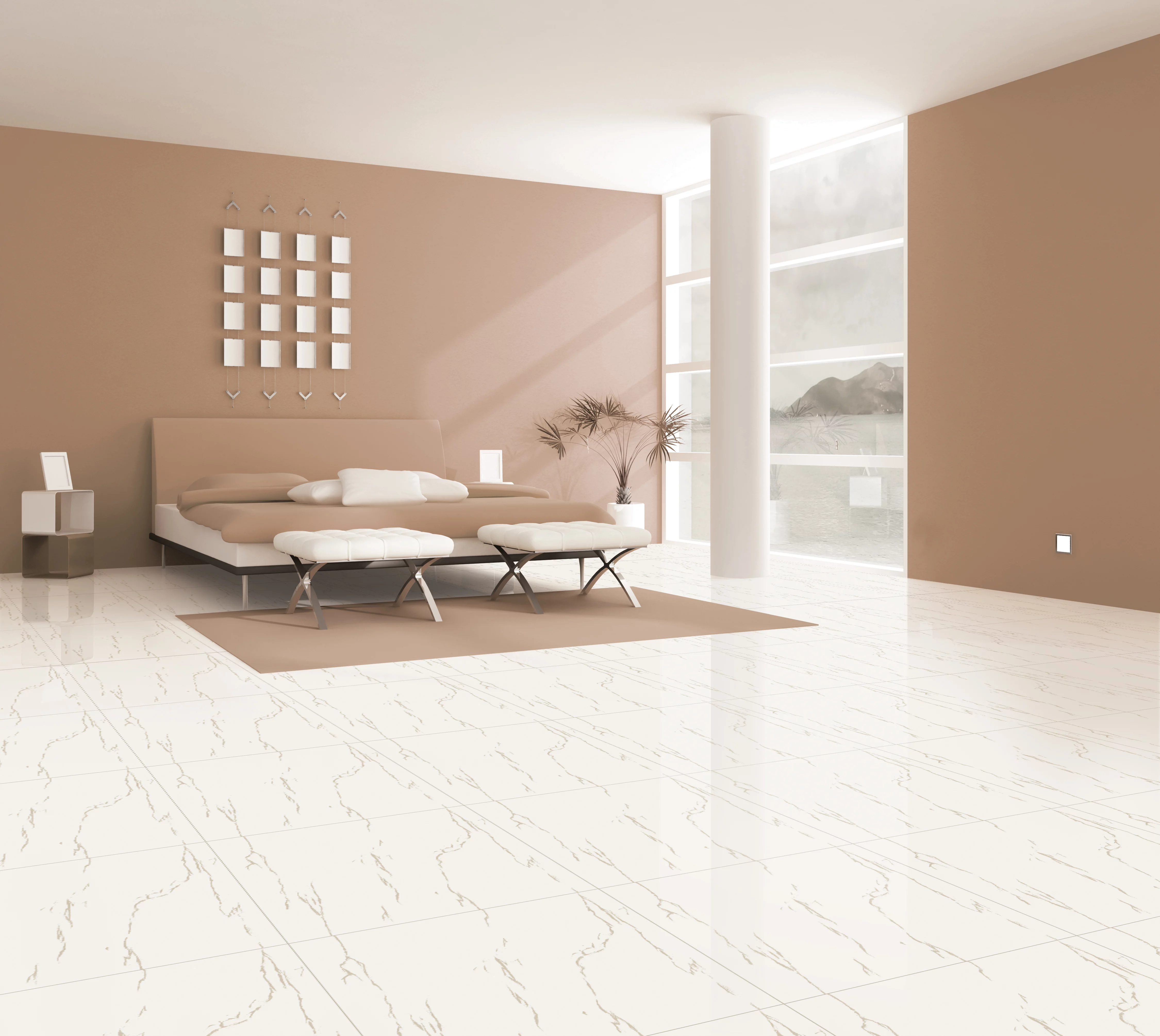 GRESIE CL-1056 SOLUBLE SALT - 60X60 cm, porțelanată, în nuanțe de alb-ivoriu cu vene subtile bej, aspect marmură lucioasă, ideală pentru interioare moderne și luminoase.