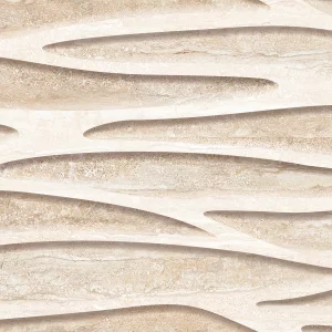 FAIANTA AC-12353 HL3 - 25X75 cm, ceramica glazurata, rectificata, lucioasa, cu model ondulat în relief, efect travertin bej, accent sofisticat pentru spații interioare elegante.