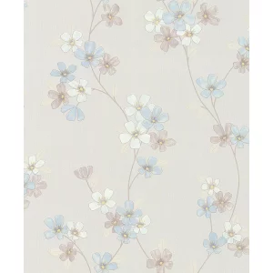 Tapet LE PAYSAGE 236302 – 53x1000 cm (5.3 m²/ rola), PVC, lavabil, model romantic floral pastelat pe fundal crem, ideal pentru interioare luminoase și delicate.