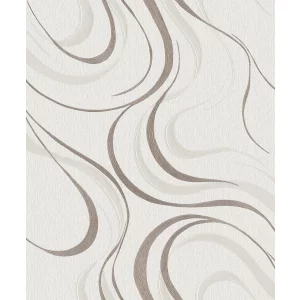 Tapet RHYTHM 811605 – 53x1000 cm (5.3 m²/ rola), PVC, lavabil, model modern abstract ondulat în nuanțe de alb, crem și bej.