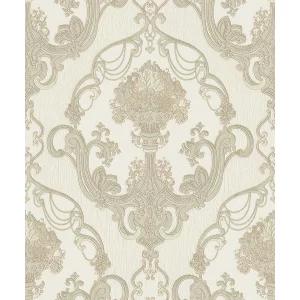 Tapet CAROLYN 827601 – 53x1000 cm (5.3 m²/ rola), PVC, lavabil, model baroc floral crem-bej, design clasic și rafinat, ideal pentru interioare elegante.