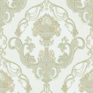 Tapet CAROLYN 827603 – 53x1000 cm (5.3 m²/ rola), PVC, lavabil, model clasic baroc în tonuri calde de crem și bej, suprafață embosată, ideal pentru interioare elegante.