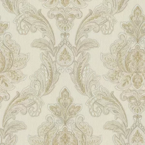 Tapet VICTOR 828102 – 70x1000 cm (7 m²/ rola), PVC, lavabil, model damasc rafinat si elegant, în nuanțe de crem-bej, ideal pentru interioare clasice.