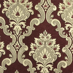 Tapet GOLDEN 13802 – 53x1000 cm (5.3 m²/ rola), PVC, lavabil, model damasc baroc vișiniu-auriu, elegant, ideal pentru interioare clasice și spații sofisticate.