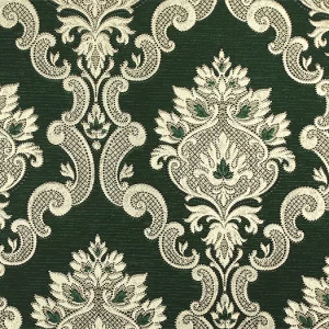 Tapet GOLDEN 13806 – 53x1000 cm (5.3 m²/ rola), PVC, lavabil, model damasc clasic verde cu auriu, elegant, ideal pentru decoruri clasice și interioare nobile.