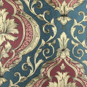 Tapet GOLDEN 66331 – 53x1000 cm (5.3 m²/ rola), PVC, lavabil, model baroc cu fundal albastru și detalii aurii, ideal pentru interioare clasice.
