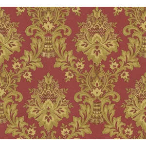 Tapet VANESSA GK 863707 – 70x1000 cm (7 m²/ rolă), PVC, lavabil, model elegant baroc cu ornament auriu pe fundal roșu intens. 