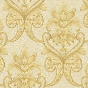 Tapet VANESSA GK 863803 – 70x1000 cm (7 m²/ rolă), model baroc elegant cu ornament auriu pe fundal crem deschis. 