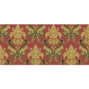 Tapet VANESSA GK 863806 – 70x1000 cm (7 m²/ rolă), PVC, lavabil, model baroc impunător, elegant, în nuanțe de roșu, auriu și negru. 
