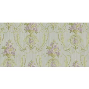 Tapet GRIES GK 87545 – 106x1000 cm (10.6 m²/ rolă), PVC, lavabil, model floral baroc în tonuri de lila și verde pastel.