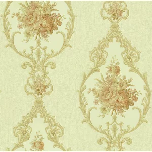 Tapet DELICIA GK 862601 – 53x1000 cm (5.3 m²/ rola), PVC, lavabil, design baroc floral pe fundal vișiniu cu medalion floral, ideal pentru interioare romantice și elegante. 