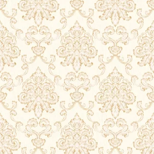 Tapet THERESA GK 3155 – 53x1000 cm (5.3 m²/ rola), PVC, lavabil, model damasc clasic elegant în nuanțe de crem și auriu deschis.