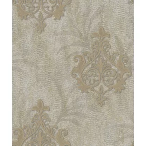 Tapet CORONA NPP482402 – 53x1000 cm (5.3 m²/ rola), PVC, lavabil, model baroc în tonuri calde de crem și auriu, cu textură embosată și efect elegant.