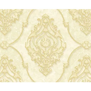 TAPET PVC PISTA 85001-1 - 106X1560 cm (16.54 mp/rola), cu model baroc elegant în nuanțe de crem și auriu pastel. Un design clasic, luminos și sofisticat, ideal pentru interioare rafinate și spații ample.
