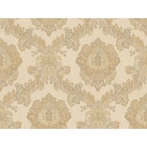 TAPET PVC FLORENCE 90127 - 70X1000 cm (7 mp/rolă), cu model baroc floral elegant în tonuri calde de bej, auriu și crem. O alegere rafinată pentru interioare clasice și sofisticate, care emană armonie și rafinament.
