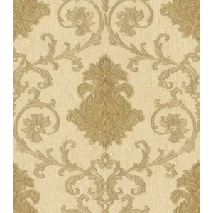 TAPET PVC FLORENCE 90145 - 70X1000 cm (7 m²/ rolă), PVC, lavabil, model baroc floral în nuanțe de bej cald și auriu. 