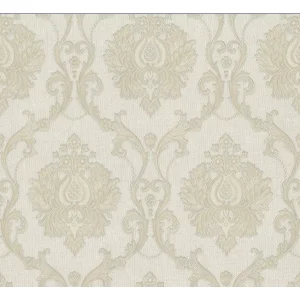 TAPET PVC VELIKA 89309 - 70X1000 cm (7 mp/rolă), în nuanțe elegante de bej și crem, cu model baroc floral și textură fină. Finisaj mat cu accente sidefate discrete, perfect pentru decoruri clasice și rafinate.