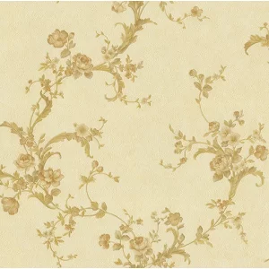 TAPET PVC VELIKA 89332 - 70X1000 cm (7 mp/rolă), cu model floral clasic în nuanțe calde de crem și bej-auriu. O alegere rafinată ce adaugă naturalețe, lumină și eleganță spațiilor interioare.