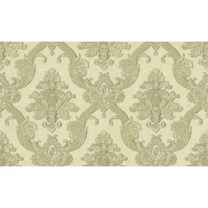 TAPET PVC OLIVIA 89753 - 106X1000 cm (10.6 m²/ rola), PVC, lavabil, cu design baroc floral in nuanțe elegante de bej, auriu și bronz, și textură în relief 