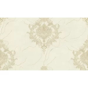 TAPET PVC ROYAL 90920 - 106X1000 cm (10.6 m²/ rola), PVC, lavabil, cu model floral baroc simetric și fundal marmorat, in nuanțe de crem și auriu deschis, ideal pentru decoruri clasice și luminoase.
