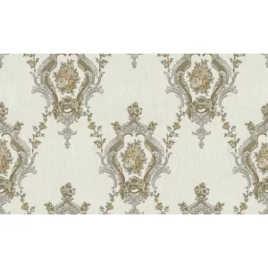 TAPET PVC ROYAL 93091 - 106X1000 cm (10.6 m²/ rola), PVC, lavabil, model floral baroc pe fundal texturat crem-ivoire, ideal pentru decoruri clasice, elegante.