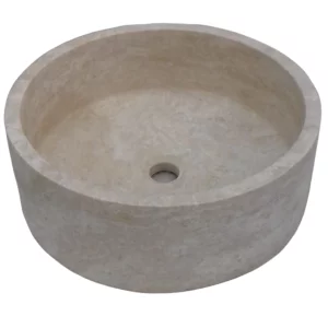 LAVOAR DIN TRAVERTIN LIGHT AC1 - 42x15 cm, rotund, finisaj mat, montaj pe blat, chituit cu praf de travertin în nuanță naturală bej deschis.
