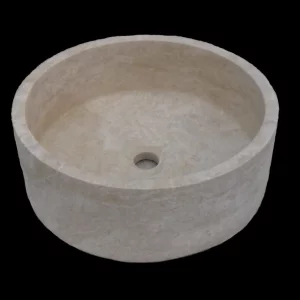 LAVOAR DIN TRAVERTIN LIGHT AC1 - 42x15 cm, rotund, finisaj mat, montaj pe blat, chituit cu praf de travertin în nuanță naturală bej deschis.