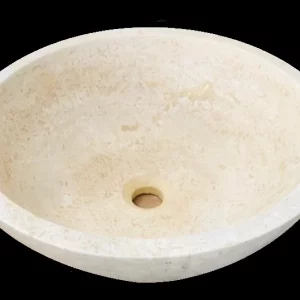 LAVOAR DIN TRAVERTIN LIGHT AC2 - 42X15 cm, finisaj mat, bej deschis, interior chituit cu praf de travertin în aceeași nuanță naturală bej deschis, montaj pe blat.