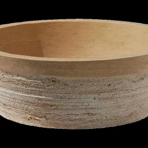 LAVOAR DIN TRAVERTIN LIGHT AC L15 - 42X15 cm, rotund, finisaj exterior cioplit și șlefuit, interior chituit, montaj pe blat, culoare bej deschis.